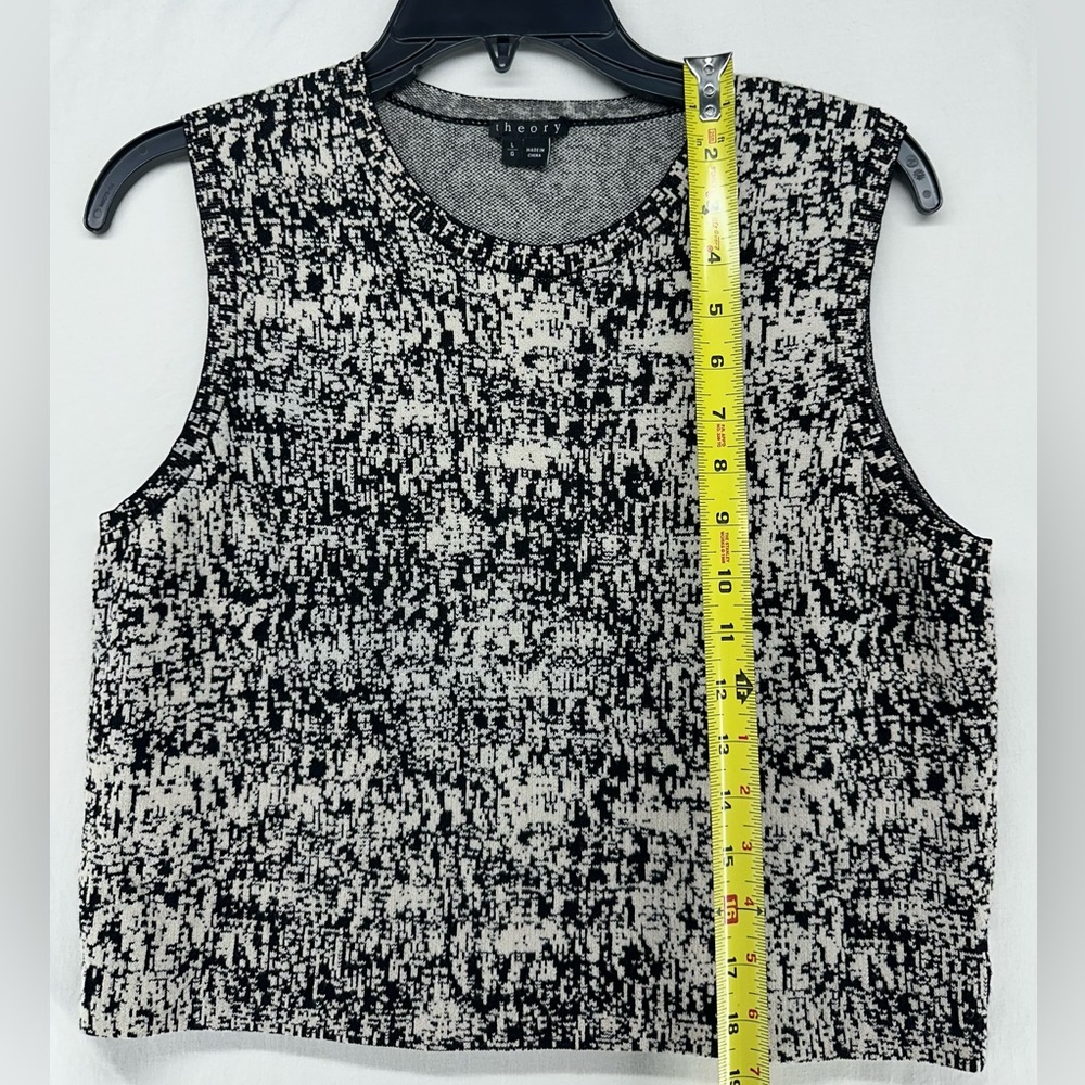 Theory Cropped Sweater Tank Top Sleeveless Black White Tweed‎ Size L - Picture 5 of 7